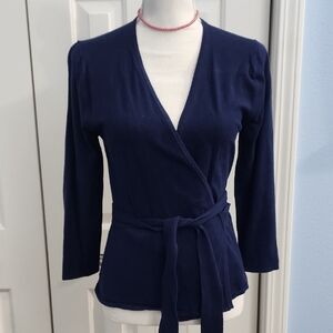 Elegant Navy Wrap Sweater